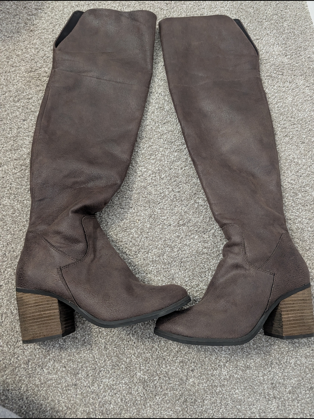 Over-the-Knee Brown Block Heel Women's Boots